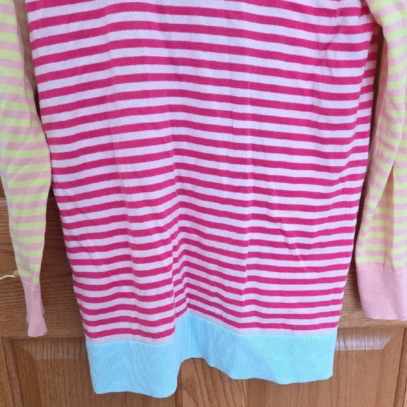 Lands' End Women's Colorful Striped Cardigan - Pink, Yellow, and Blue - Picture 10 of 15
